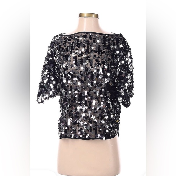NWT Milly Sequin-embellished Dolman Sleeve Top Black/Silver Size XS - Picture 2 of 3